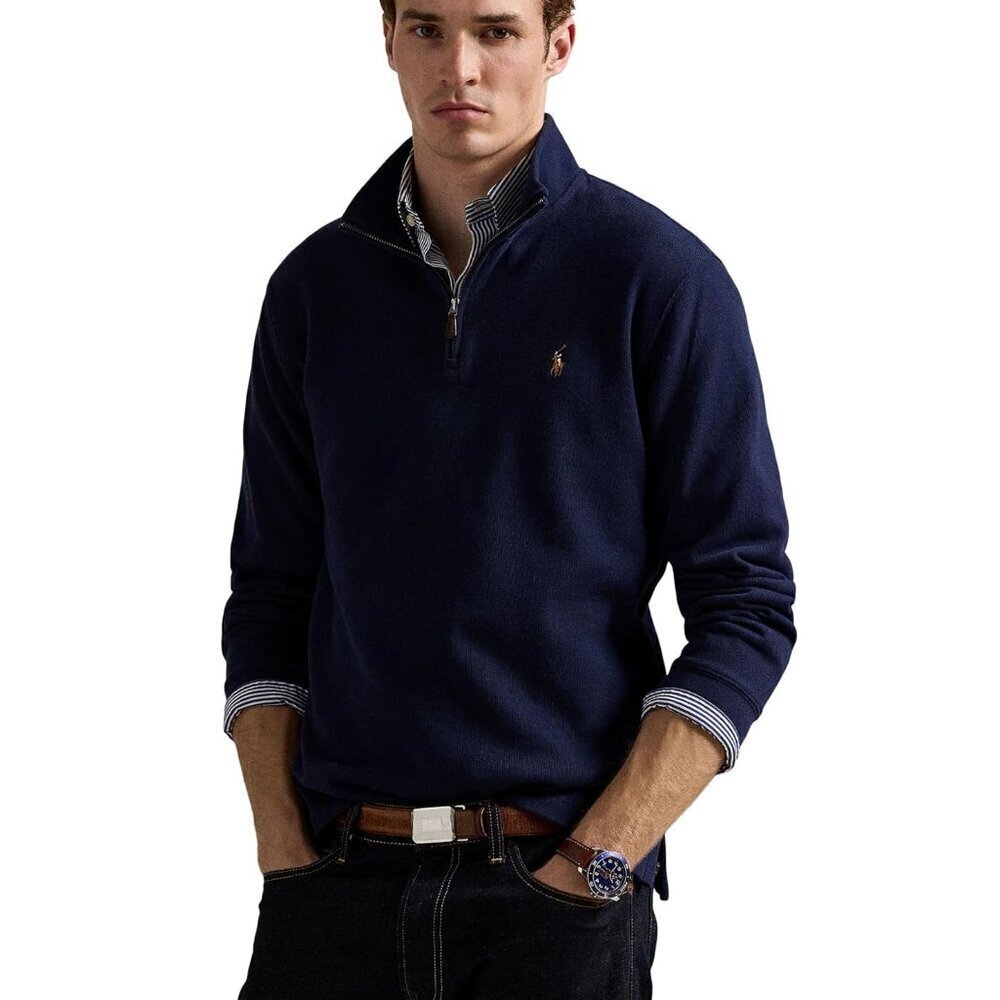 Polo Ralph Lauren Sweater Mens XXL Navy Estate Rib Half Zip Pullover Quarter Zip